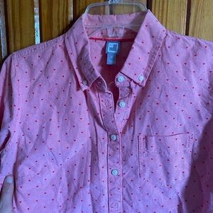 Casual Pink Button-Down Shirt With Hearts Women’s M